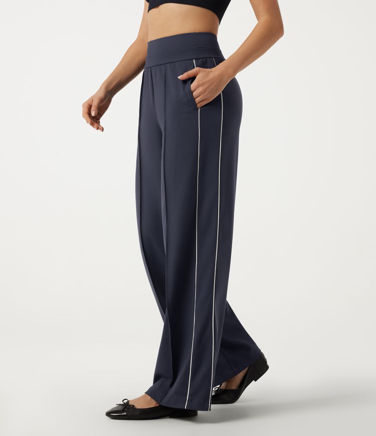 High Waisted Baggy Pintuck Quick Dry Casual Pants with Pockets
