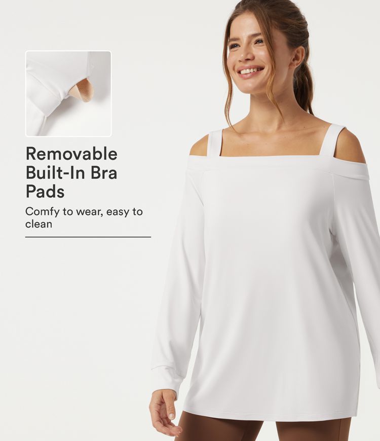 Off Shoulder Built-in Bra Long Sleeve Yoga Sports Top 