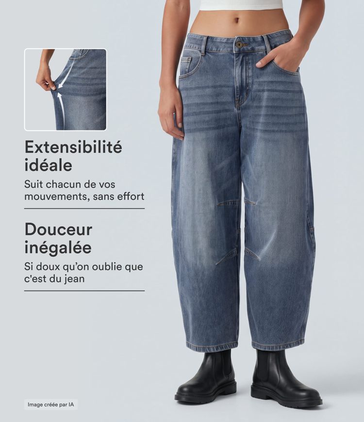 Jean Barrel taille basse Halara Flex™ avec poches zippées