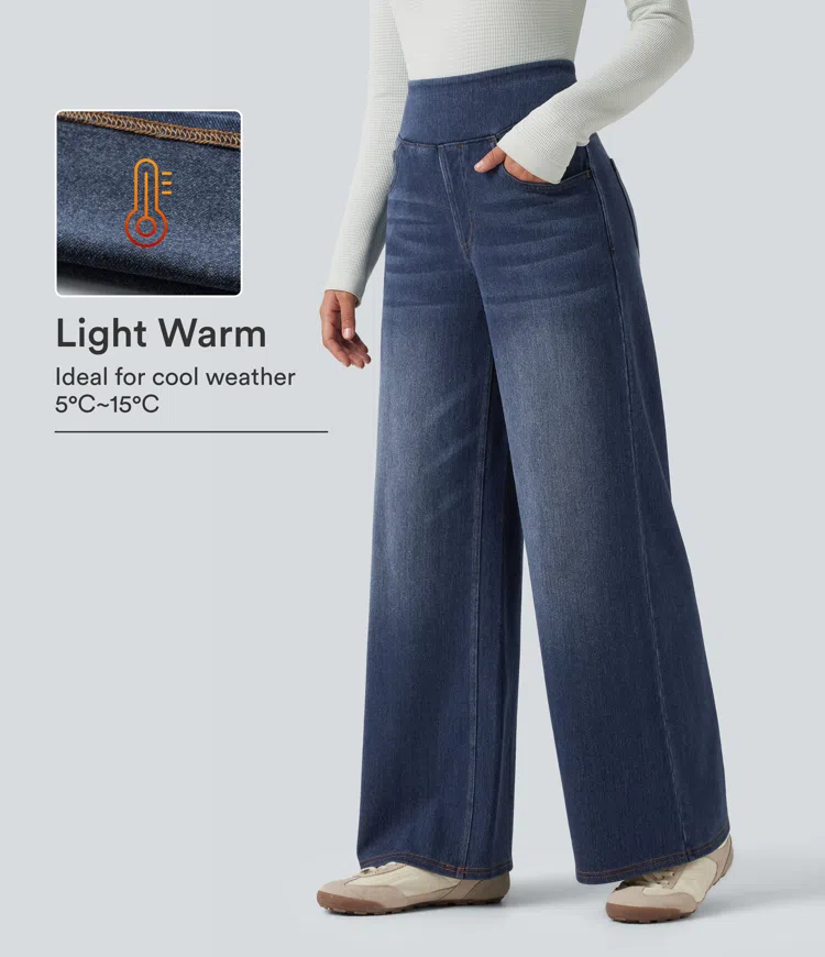 Halara Flex™ Denim Heat High Waisted Wide Leg Casual Jeans with Pockets