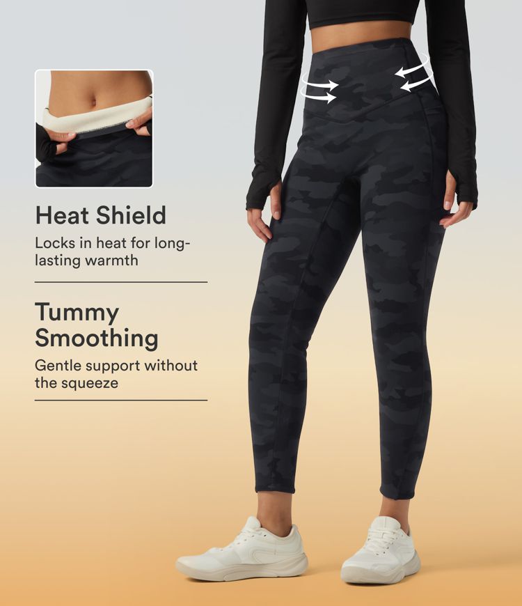 Halara UltraSculpt™ Extra Heat High Waisted Tummy Control Skinny Camo Fleece Workout Leggings with Pockets