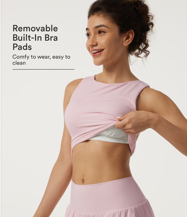 SoftlyZero™ Airy Round Neck Twist Back Built-in Bra Yoga Tank Top