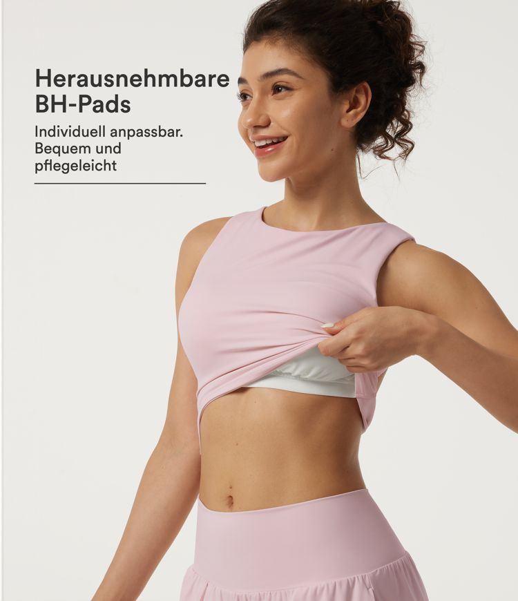 Softlyzero™ Airy - Yoga-Tanktop mit Rundhalsausschnitt, integriertem BH und gedrehtem Rückendesign