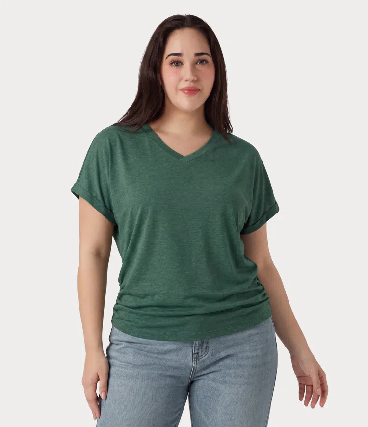 T-shirt grande taille col V à manches courtes