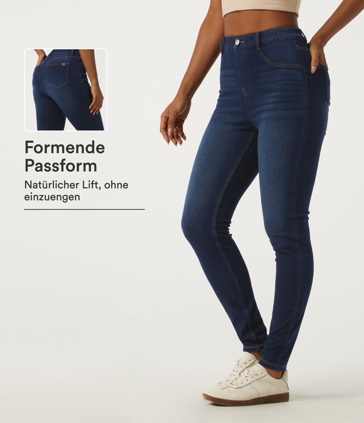 Pageant Blue Denim Halara Flex™ - Lässige Jeans aus Baumwolle mit hohem Bund und mehreren Taschen - knöchellang / 1