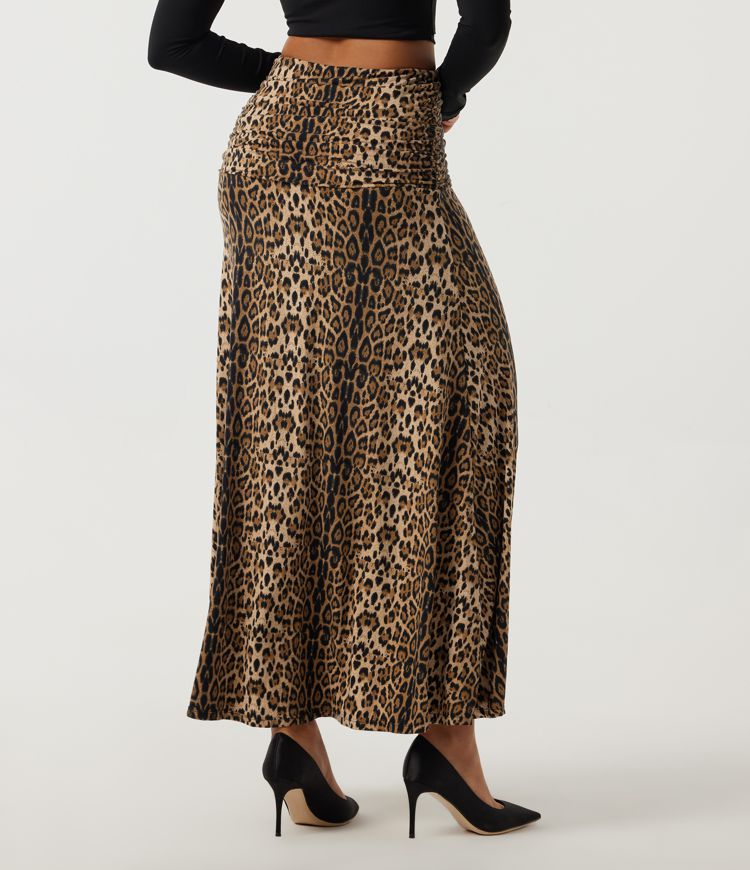 Leopard Print Yellow Jupe maxi sirène taille haute à imprimé léopard, style décontracté / 2