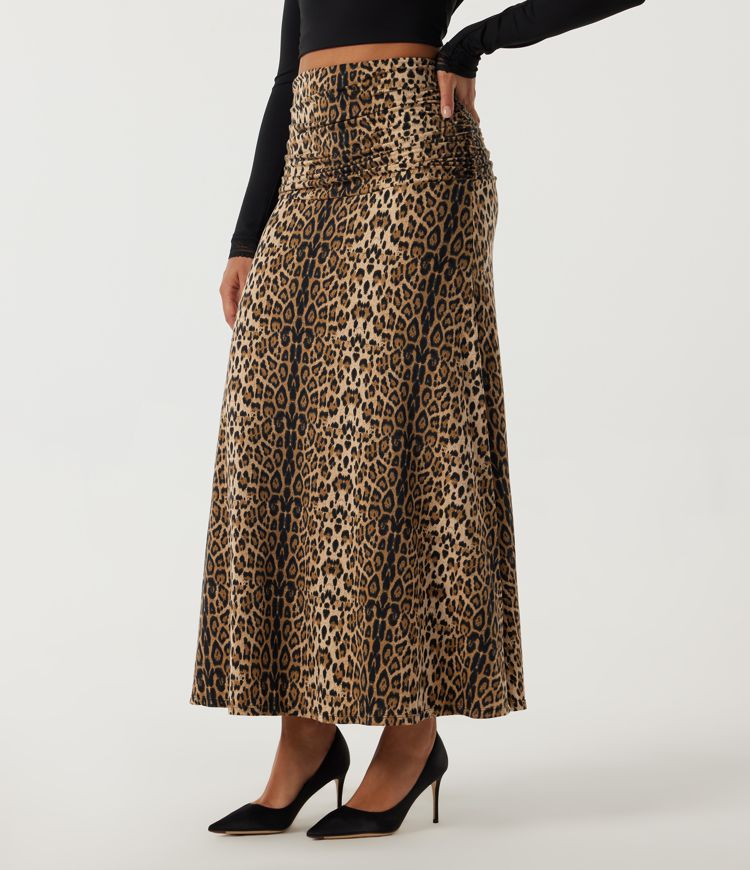 High Waisted Leopard Print Maxi Casual Mermaid Skirt
