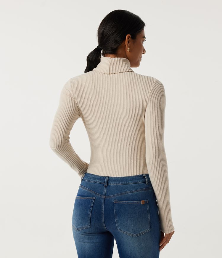 Whipped Taupe Ribbed Knit High Neck Long Sleeve Casual Top / 2