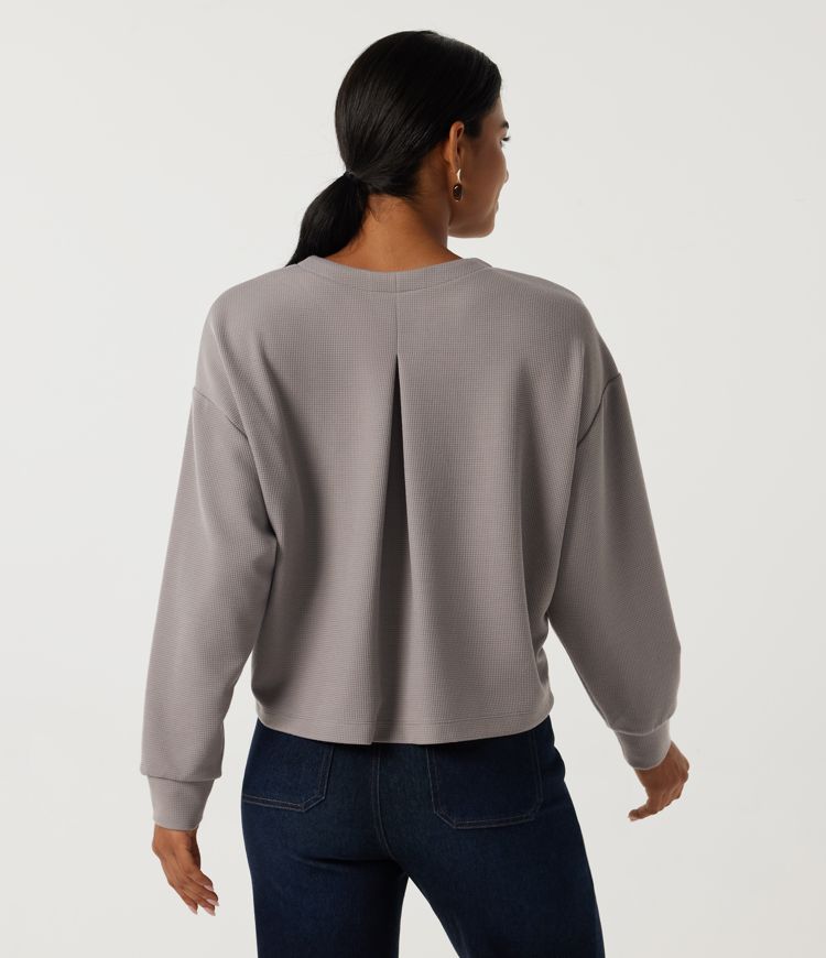 Mink Ash V Neck Long Sleeve Waffle Casual Top / 2