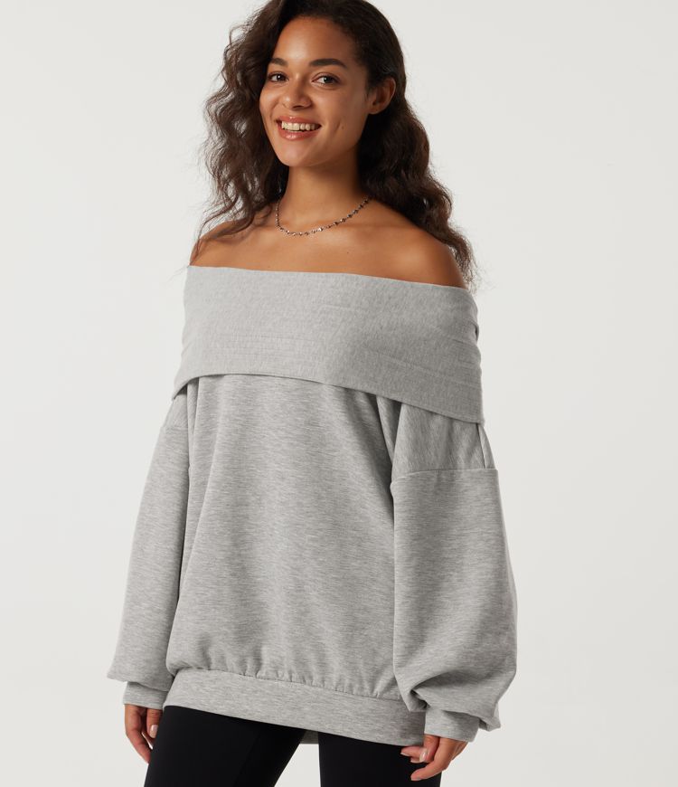 Off-Shoulder Long Sleeve Casual Pullover Hoodie Sweatshirt
