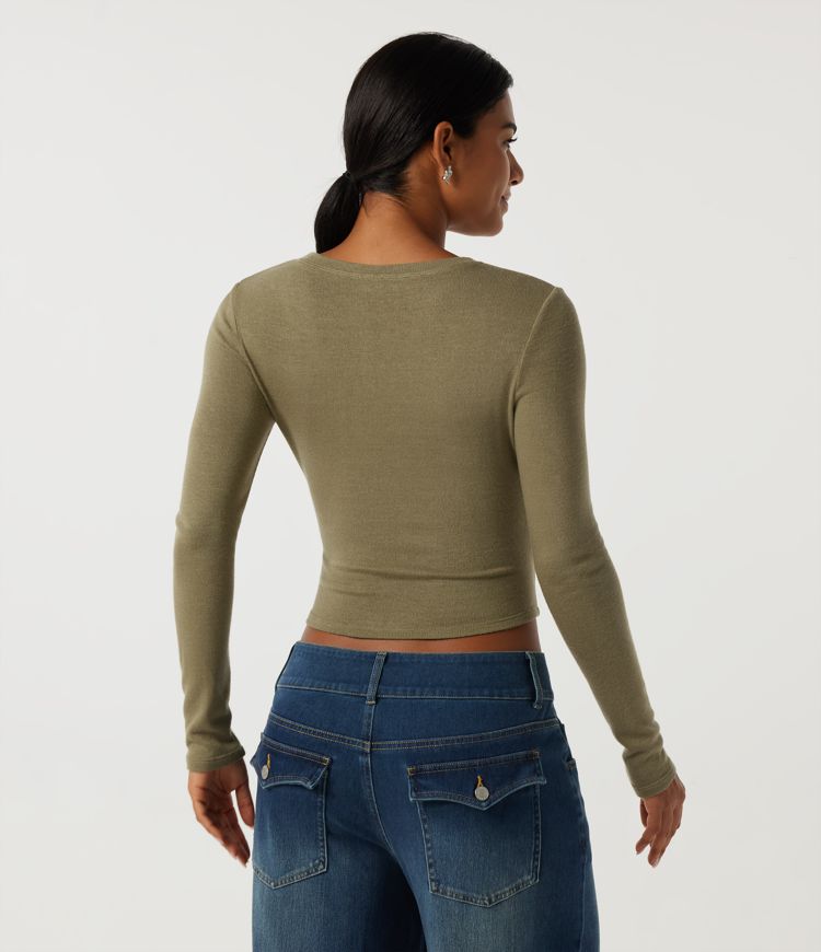 Martini Top casual de cuello redondo y manga larga con dobladillo curvo / 2