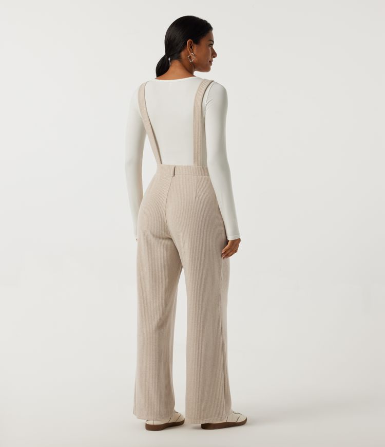 Fog Ribbed Knit Square Neck Straight Leg Casual Overalls with Pockets / 2