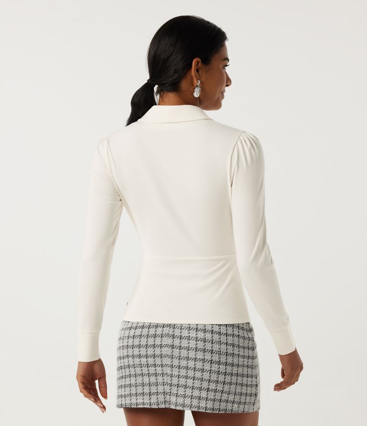 Whisper White V Neck Long Sleeve Crossover Work Blouse / 2