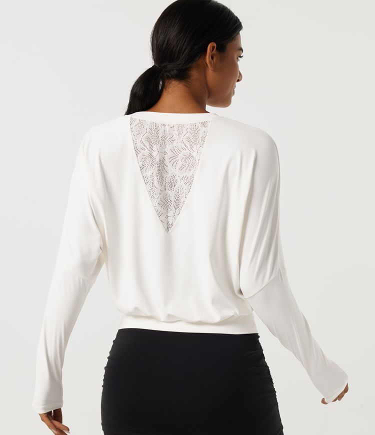 SoftlyZero™ Round Neck Long Sleeve Contrast Lace Yoga Sports Top