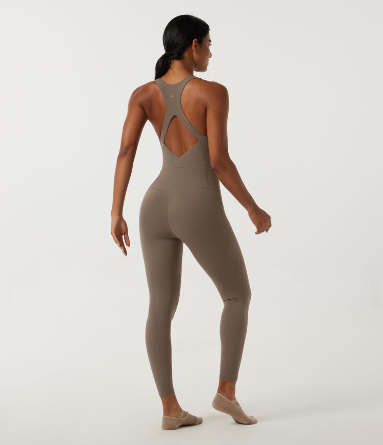 Dawn Brown Halara UltraSculpt™ U Neck Sleeveless Tummy Control Cut Out Back Yoga Jumpsuit with Built-in Bra / 1