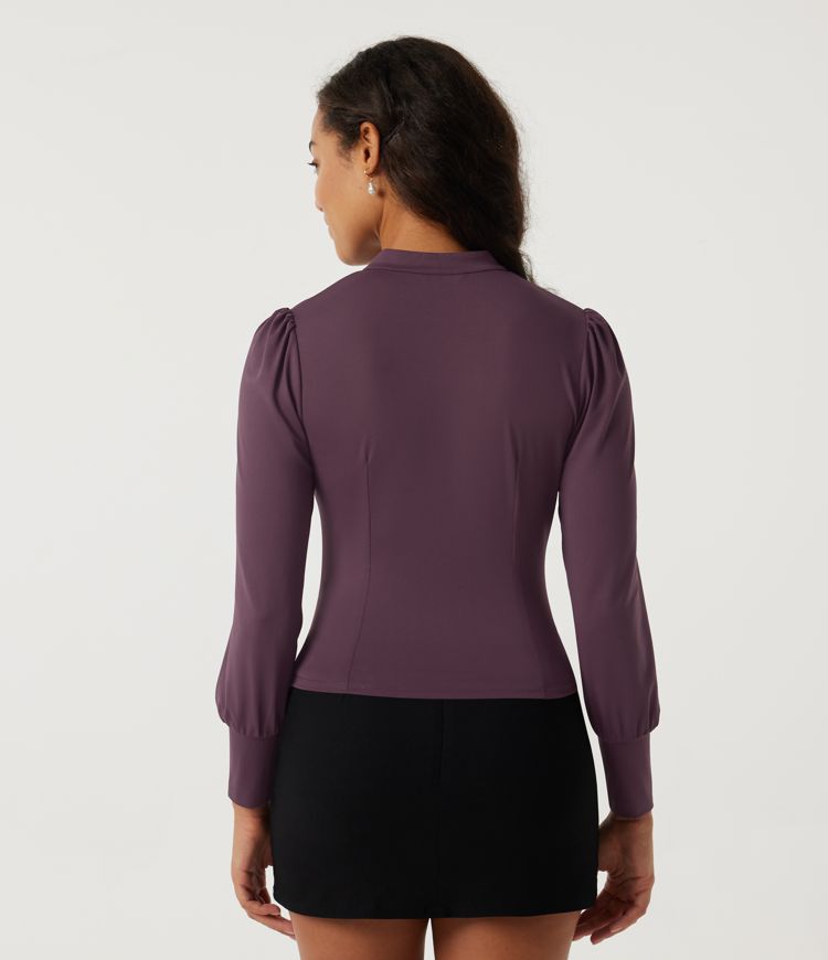 Plum Wine Long Sleeve Cut Out Lace Up Casual Top / 2