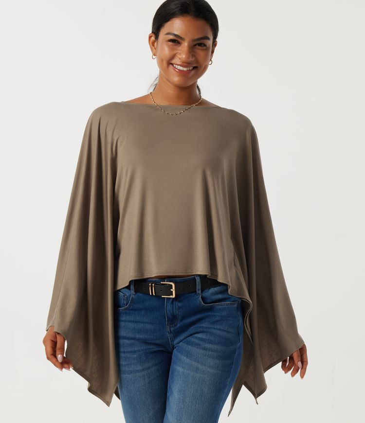 Boat Neck Batwing Long Sleeve Casual Top