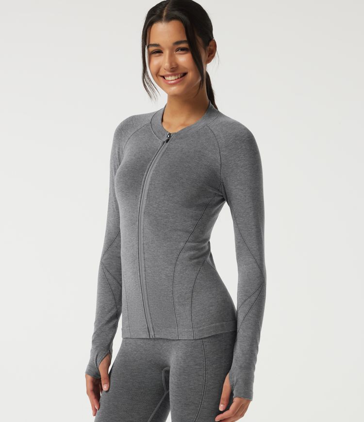 OneForm Seamless Flow Mock Neck Long Sleeve Track Jacket with Thumbholes
