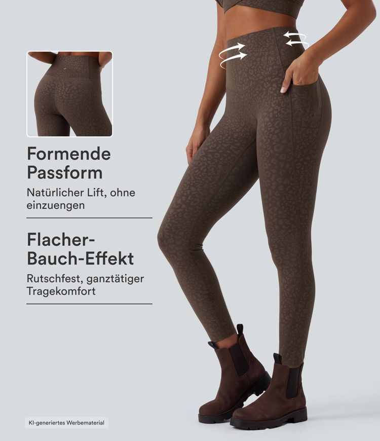 Halara UltraSculpt™ - Yoga-Leggings mit hohem Bund, Seitentaschen, Bauchkontrolle und Leopardenmuster
