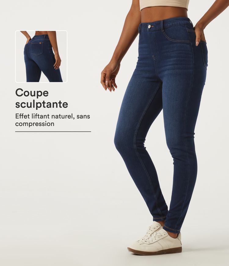 Pageant Blue Denim Jean Halara Flex™ taille haute en coton, longueur cheville avec poches / 1