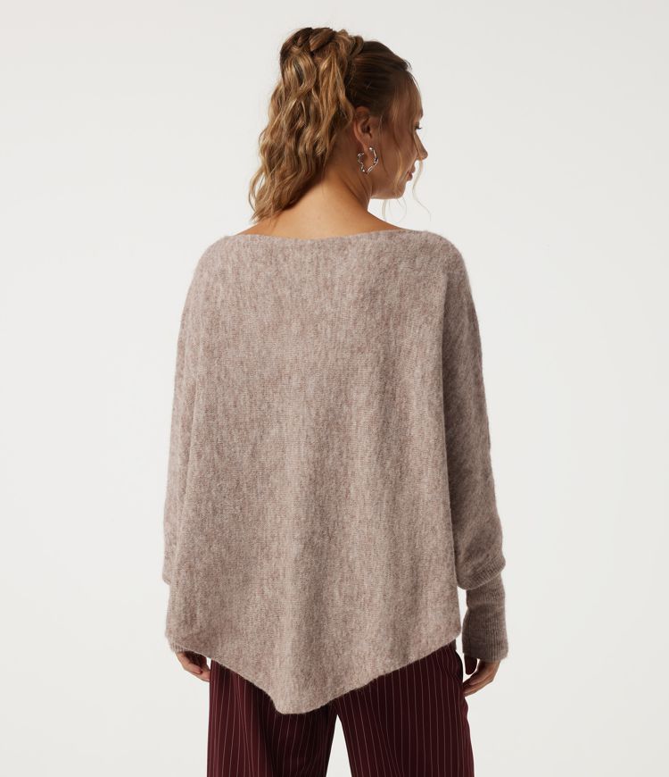 Mushroom Boat Neck Batwing Long Sleeve Curved Hem Casual Sweater / 2