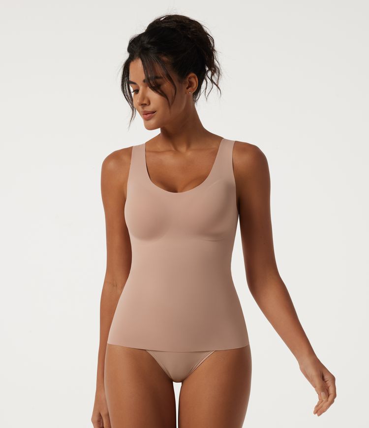 U Neck Sleeveless Casual Underwear with Built-in Bra