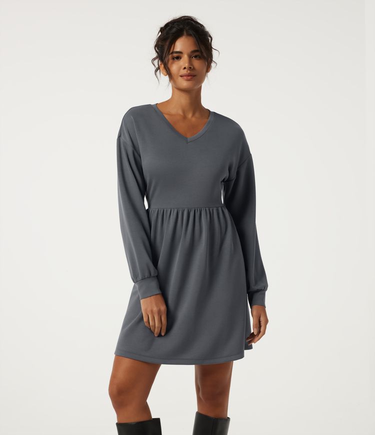 Sweetheart Neck Long Sleeve A-Line Casual Mini Dress