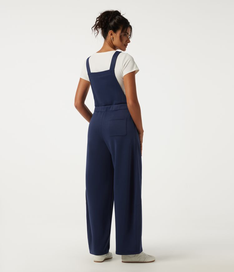 Ocean Cavern Square Neck Sleeveless Barrel Leg Fleece Casual Overalls with Pockets / 2