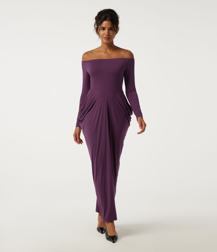 Off Shoulder Long Sleeve Built-in Bra Maxi Party Dress