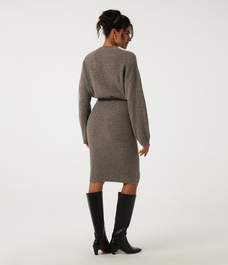 Falcon Stand Collar Batwing Long Sleeve Drawstring Work Midi Dress / 2