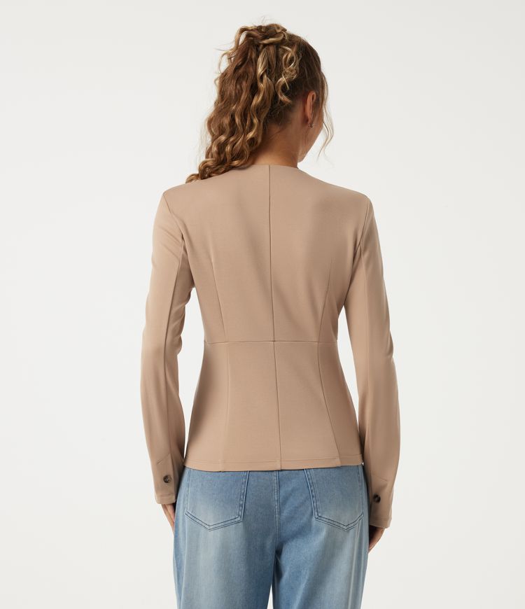 Tan V Neck Long Sleeve Work Blazer / 2