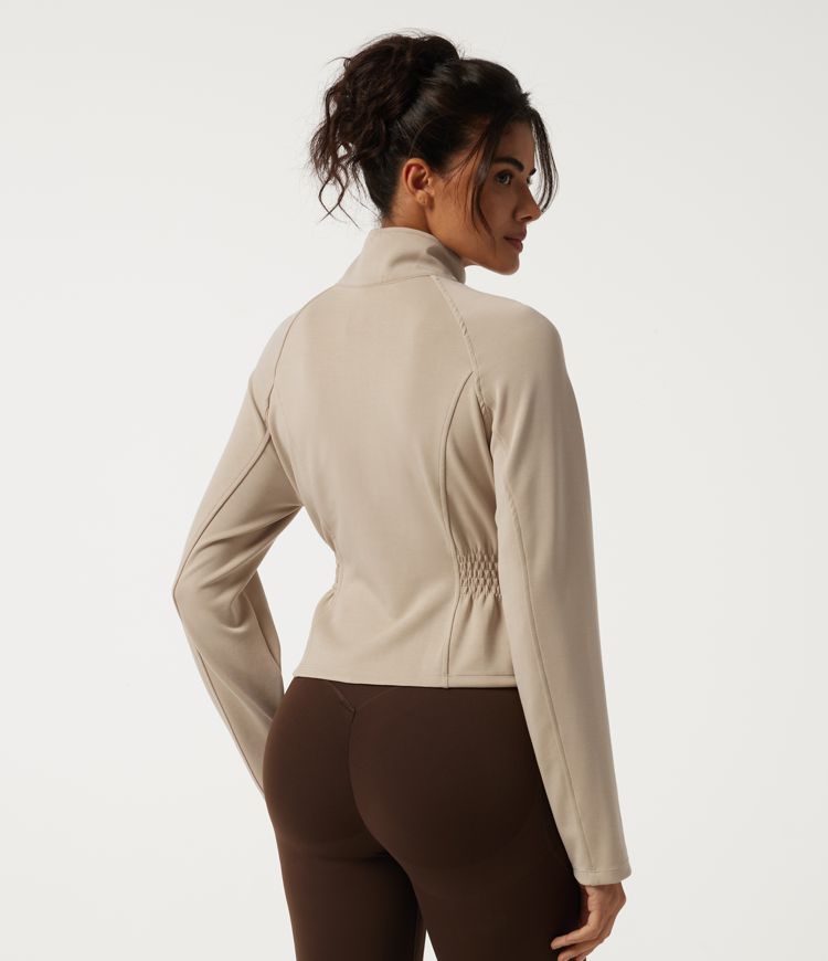 Brown Rice Stand Collar Long Sleeve Casual Windbreaker Jacket / 2