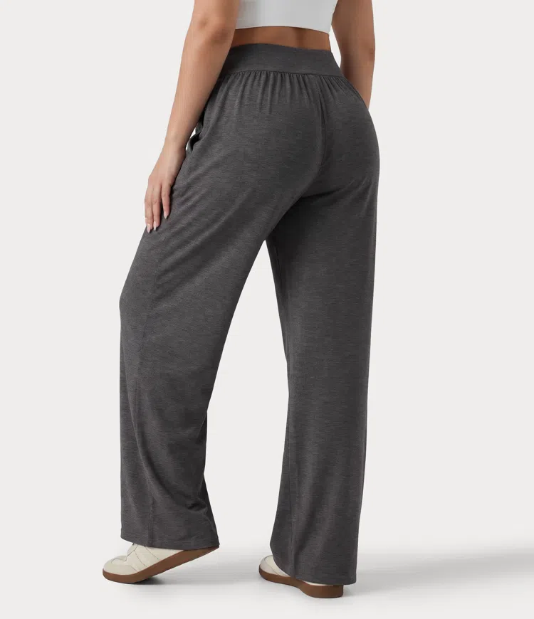 Darl Gray Floral Yarn Pantalones de yoga talla grande, de tiro alto, fruncidos y holgados, con bolsillos / 2