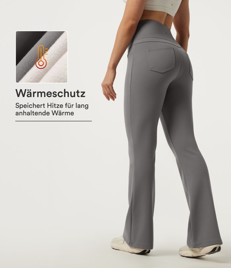 Bootcut-Yoga-Leggings aus Fleece mit hohem Bund und Taschen