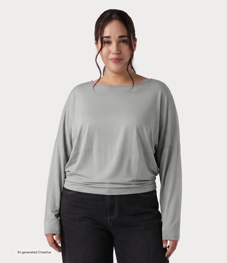 Plus Size Round Neck Long Sleeve Relaxed Casual Top