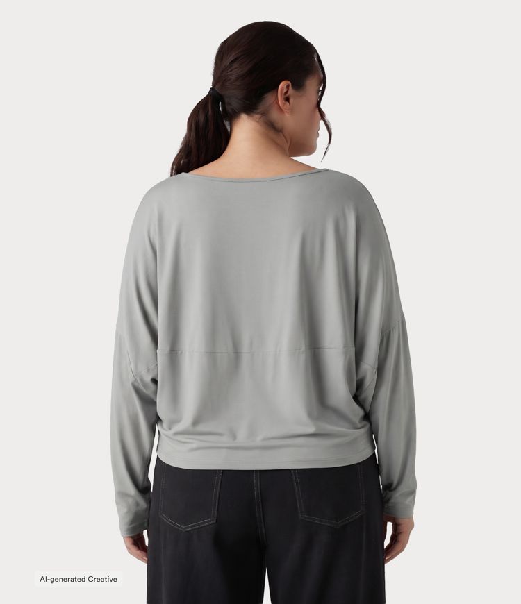 Grey Plus Size Round Neck Long Sleeve Relaxed Casual Top / 2