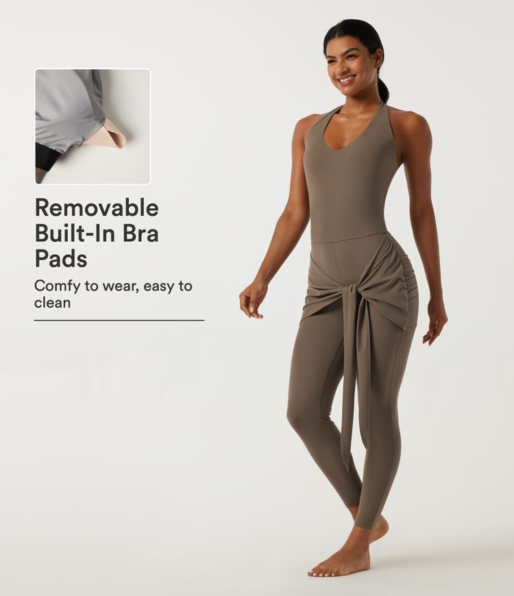 Halara UltraSculpt™ V Neck Sleeveless Cut-Out Back Yoga Jumpsuit with Built-in Bra