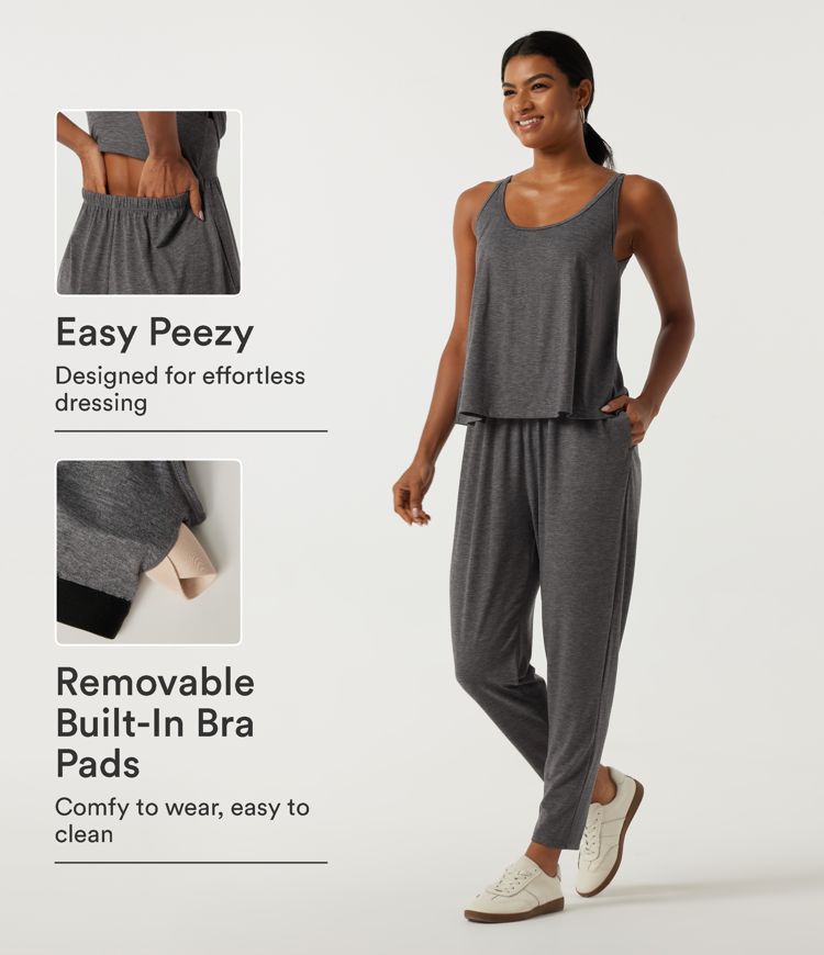U Neck Sleeveless Built-in Bra Cut Out Tapered Casual Jumpsuit with Pockets-Easy Peezy Edition