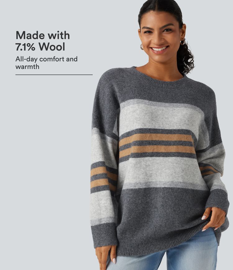 Round Neck Long Sleeve Oversize Striped Casual Jumper