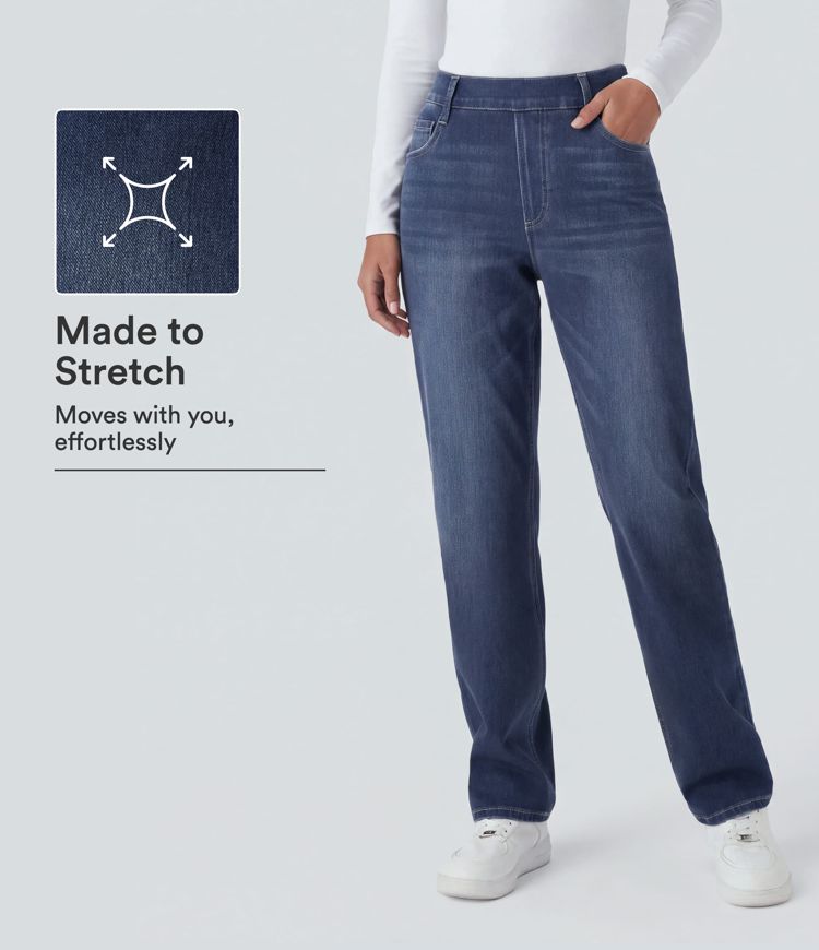 Halara Flex™ High Waisted Pockets Straight Leg Washed Casual Jeans