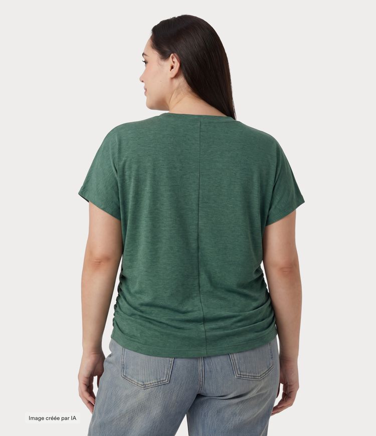 Emerald Floral Yarn T-shirt grande taille col V à manches courtes / 2