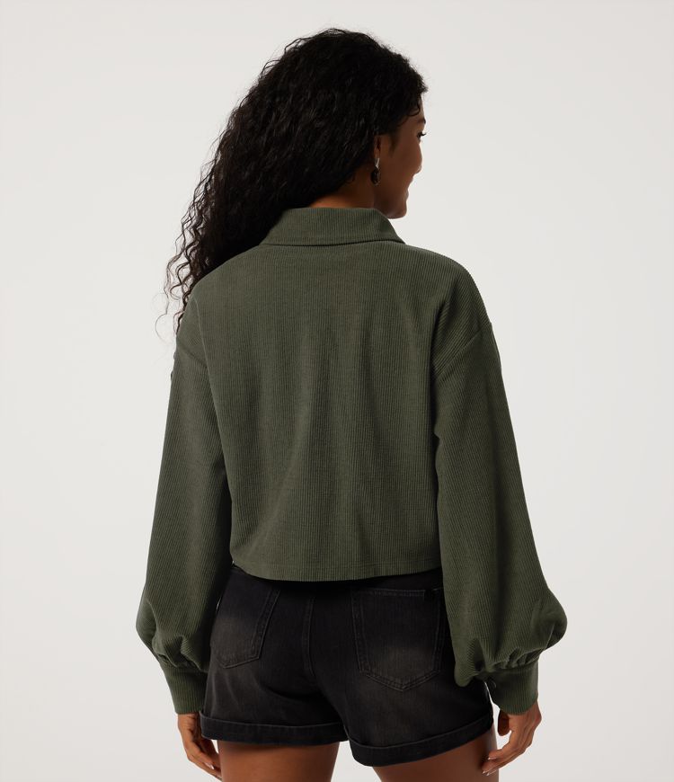 Forest Night Lapel Collar Drop Shoulder Long Sleeve Corduroy Casual Jacket / 2