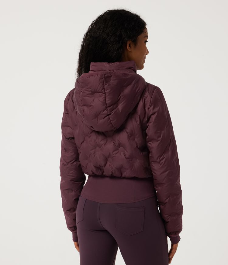 Berry Red SoftlyZero™ Airy 2-in-1 Stand Collar Long Sleeve Drawstring Casual Down Jacket with Pockets / 2