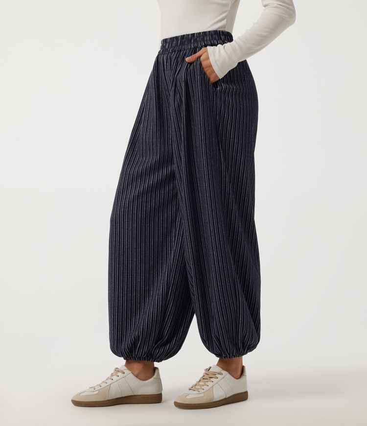 High Waisted Stripe Casual Pants with Pockets