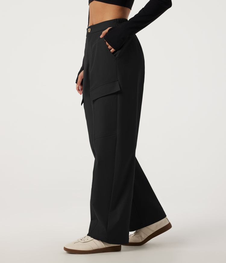Mid Rise Drawstring Barrel Leg Workout Pants with Pockets