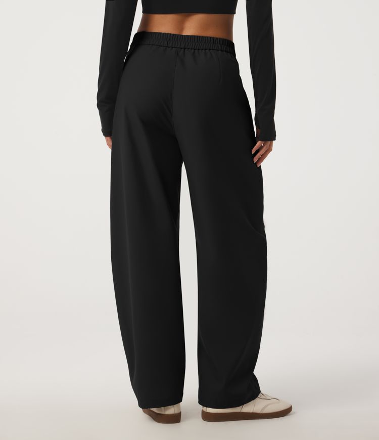Black Mid Rise Drawstring Barrel Leg Workout Pants with Pockets / 2