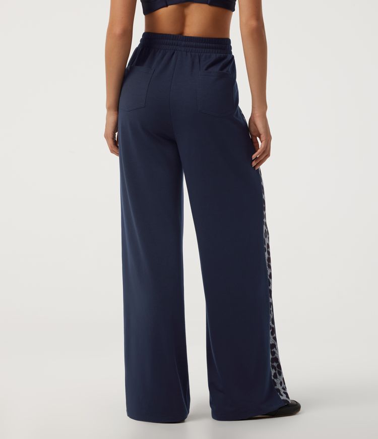 Black Iris High Waisted Leopard Print Drawstring Baggy Casual Sweatpants with Pockets / 2