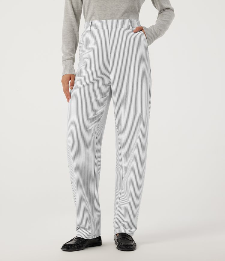 High Waisted Tapered Stripe Work Pants with Pockets
