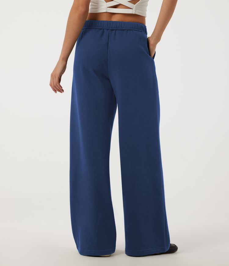 Blueprint Pantalones de chándal casuales de algodón de talle bajo con cordón, pernera ancha y bolsillos / 2