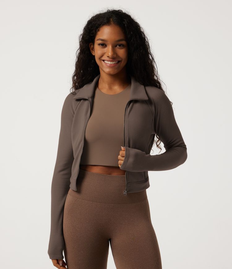 V Neck Long Sleeve Casual Track Jacket with Pockets